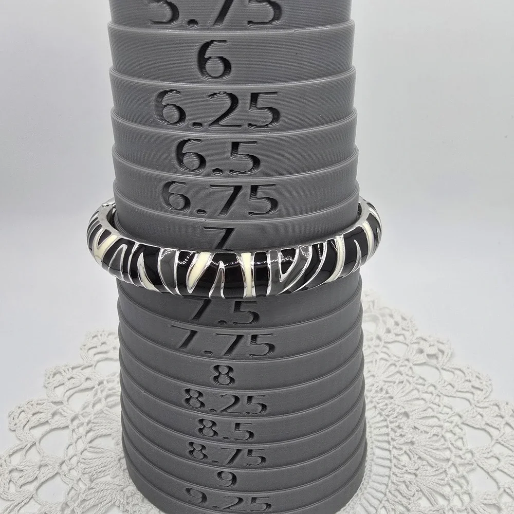Vintage Bangle Bracelet Hinged Silver Tone Zebra Enamel 7